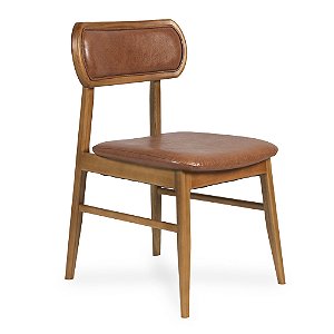 Cadeira Sienna em Courissimo Caramelo com Estrutura em Madeira Maciça Natural