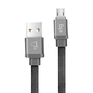 Cabo Micro USB Tecido Canvas Reforçado 1M Cinza ELG