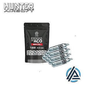 Kit 10x cilindro CO² 12g + 1000 esferas de aço niquelada 4,5mm - Leão