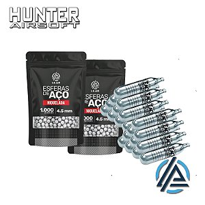 Kit 20x cilindro CO² 12g + 2000 esferas de aço niquelada 4,5mm - Leão