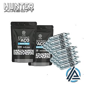 Kit 20x cilindro CO² 12g + 1000 esferas de aço niquelada 6mm - Leão
