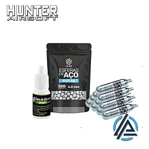 Kit 10x cilindro CO² 12g + 500 esferas de aço niquelada 6mm + óleo silicone - Leão