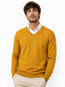 Blusa Suéter gola V, toque cashemir- Grafit