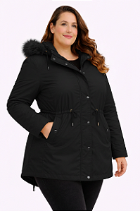 Parka Feminina Plus Size- Preto