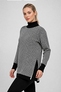 Blusa poncho Xadrez gola alta alfaitaria- preto e branco