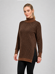 Blusa poncho Xadrez gola alta alfaitaria- preto e marrom