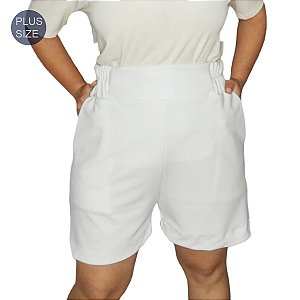 Shorts Plus Size Curto Branco 46-60 malha pesada cós alto
