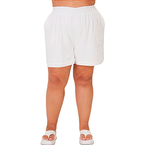 Shorts Plus Size Curto Branco 46-58 malha pesada cós alto