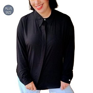 Camisa Plus Size PRETA Feminina Viscose com Elastano 46-60
