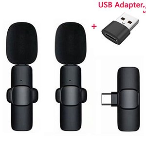 MICROFONE LAPELA SEM FIO TIPO C OU USB DUPLO 2 MICROFONES