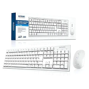 KIT TECLADO E MOUSE SEM FIO EXBOM BRANCO BK-S1000M