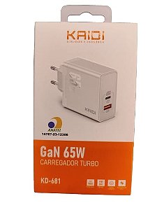 CARREGADOR KAIDI TURBO 65W TIPO-C/C KD-681CC