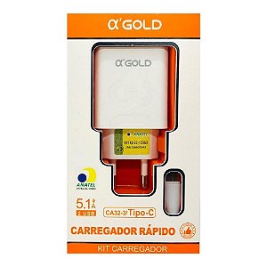 KIT GOLD CARREGADOR 5.1 2 USB + CABO TIPO C CA-32-3