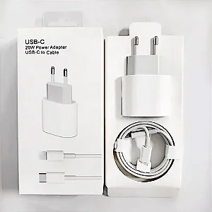 KIT IPHONE FONTE 20W + CABO TIPO C / LIGHTNING