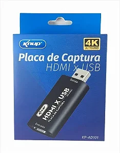 PLACA DE CAPTURA 4K, COM ENTRADA HDMI USB E ADAPTADOR TYPE-C, PARA COMPUTADOR - MARCA KNUP - KP-AD101