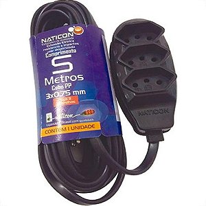 EXTENSAO NATICON 2P + T 05MT PRETA