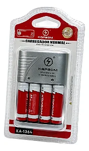 KIT CARREGADOR + 4 PILHAS AA KAPBOM KA-1364
