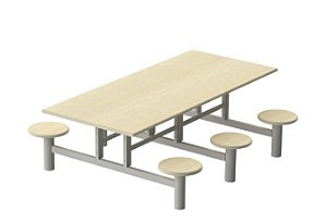 ​​​​​​​Mesa para Refeitório 6 Lugares com Bancos Acoplados Individuais