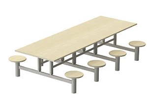 Mesa para Refeitório 8 Lugares com Bancos Acoplados Individuais