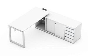 MESA C/ GAVETEIRO 4x GAVETAS / ARMÁRIO PORTAS DE CORRER / NICHO PARA CPU / - PÉ FECHADO (FE)