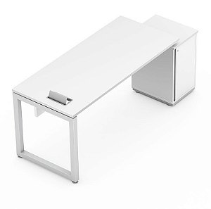 MESA RETA C/ ARMÁRIO PEDESTAL - PÉ FECHADO (FE) - PUXADOR BARRA