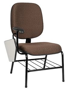 Poltrona universitária diretor pé palito com porta livros, com 1 braço em "T" fixo e prancheta com mecanismo escamoteável.