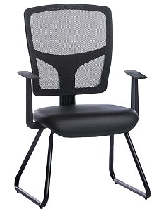 Cadeira Eco Fixa Rhodes – Encosto em Tela com Braços (Preta)