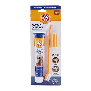 Kit Pasta Sabor Carne + Escova + Dedeira Arm & Hammer