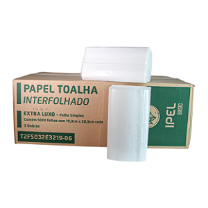 Papel Toalha Interfolhado 100% Celulose Virgem 19,3x20,5cm 19g/m² com 5000 Folhas | Ipel