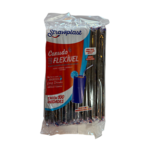 Canudo Preto Flexível com 100 unidades | Strawplast
