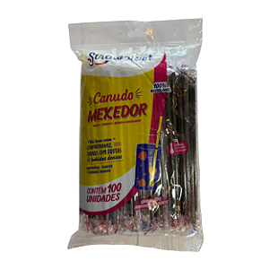 Canudo Preto com Mexedor com 100 unidades | Strawplast