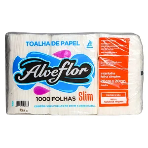 Papel Toalha Interfolhado 20x20cm Folha Simples 100% Celulose Virgem | Alveflor