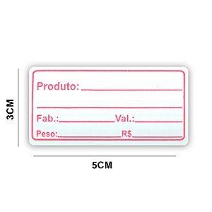 Etiqueta Adesiva 3x5cm com Tarja Vermelha e Validade / Fabricação