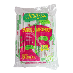 Canudo Descartável Biodegradável Sachê com Mexedor • Strawplast