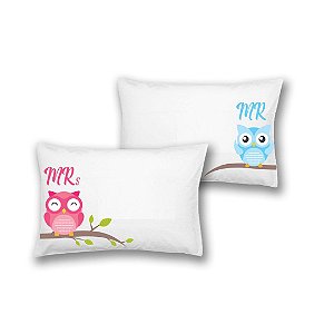 Par de Fronhas Mrs. & Mr. - Corujas