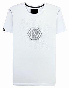 Camiseta masculina premium branca logo espirrado branco