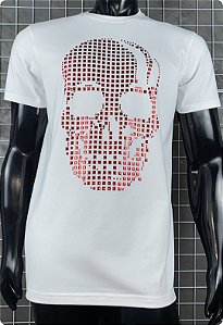 Camiseta masculina premium branca caveira vermelha