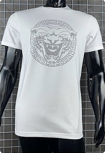 Camiseta masculina premium branca tigre maori preto