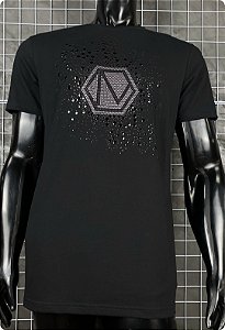 Camiseta masculina premium preta logo espirrado preto