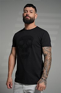 Camiseta slim premium black - skull crumbling