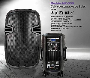 CAIXA DE SOM ATIVA MXT MX-300 350w 15" 2 VIAS BLUETOOTH