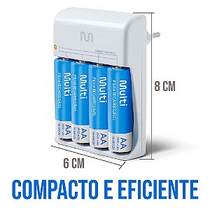CARREGADOR DE PILHAS MULTILASER COM 4 PILHAS AA 2500mAh