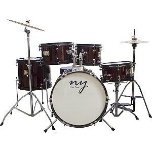 Bateria Acústica Infantil Junior 2t Vinho Com Banco New York