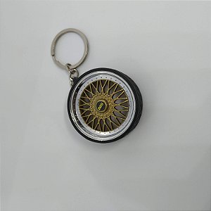Chaveiro de Roda Miniatura BBS Dourada com Pneu de Borracha