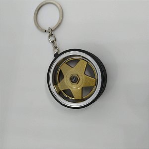 Chaveiro de Roda Miniatura Borbet Dourada com Pneu de Borracha