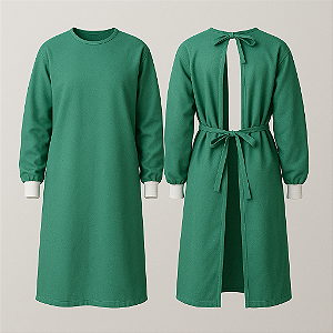 Capote Avental Cirúrgico Verde com Punho Branco – Tecido Algodão | Uniforme Médico Hospitalar Aberto nas Costas