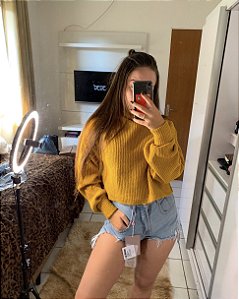 Cropped Mousse Manga Fofa Mostarda