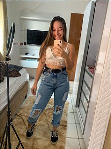 Calça Mom Jeans Claro Destroyed