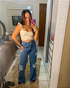 Calça Jeans Wide Leg Destroyed