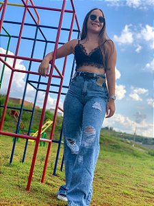 Calça Jeans Wide Leg Destroyed